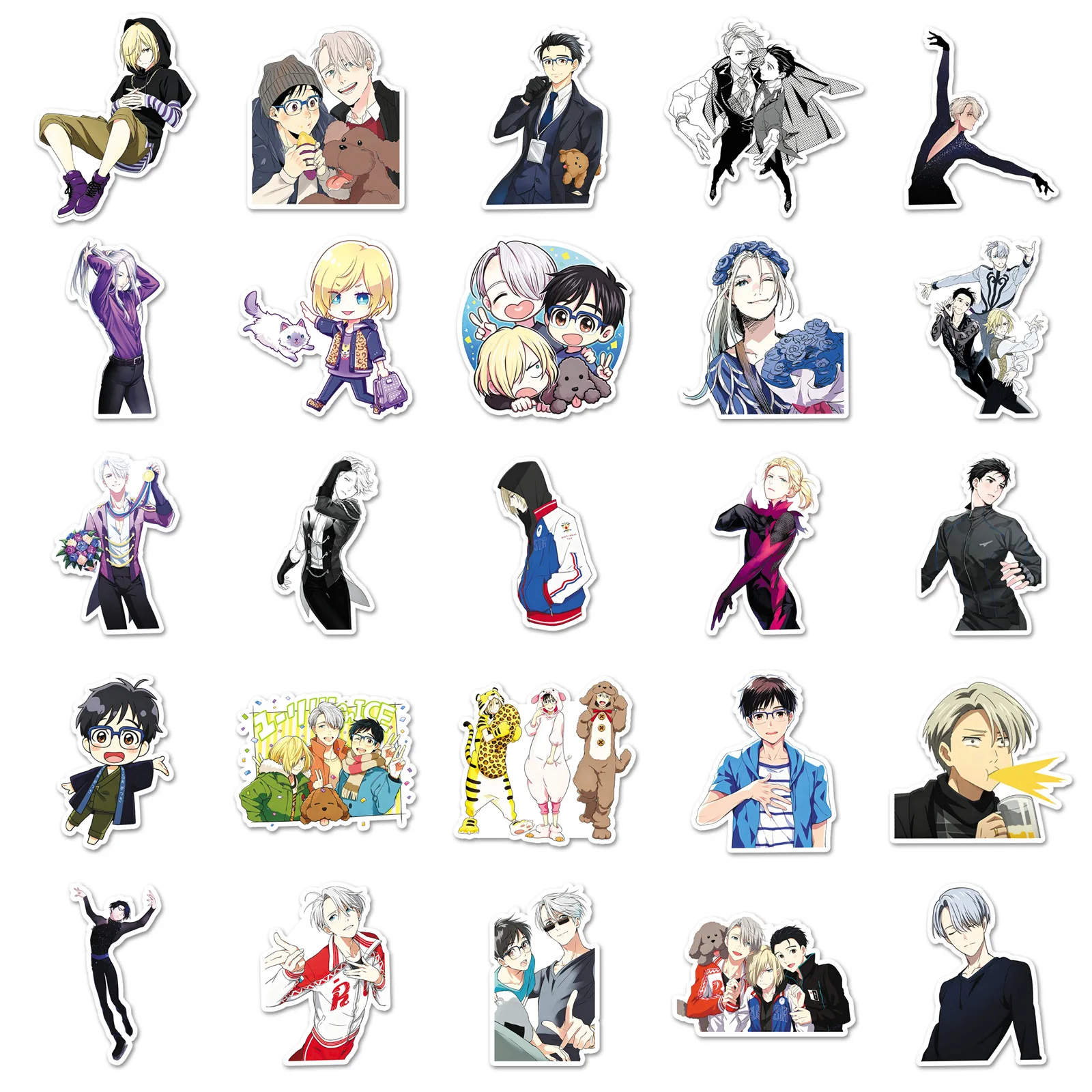 50PCS Yuri on Ice 피겨 스케이팅 애니메이션 스티커 귀여운 캐릭터 데칼 노트북 물병 스크랩북킹용 방수