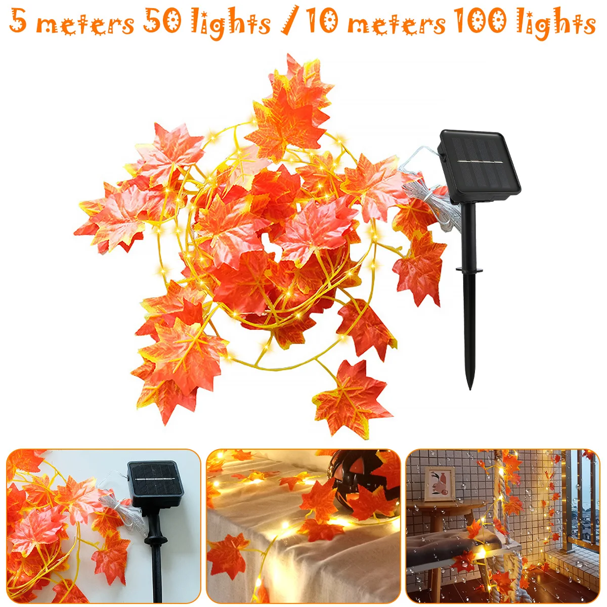 50/100Led Solar Maple Leaves String Lights Fall Leaf Ghirlande Light 8 Modalità Waterproof Solar Fairy String Lights Garden Decor