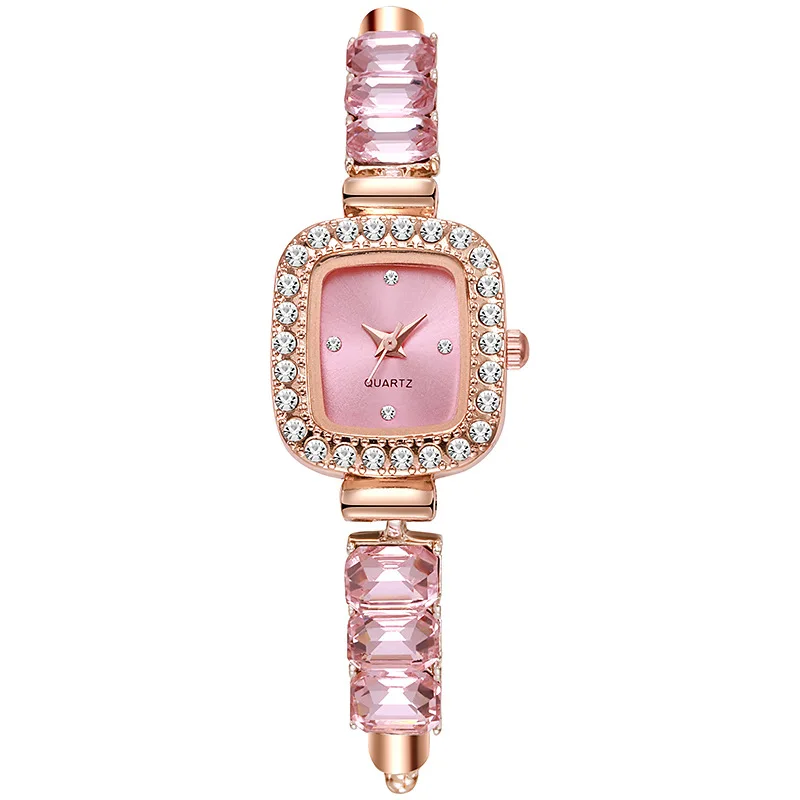 Vintage Gold Small Square Diamond Dial Women Quartz Wristwatch Ladies Rhinestone Bracelet Strap Watch