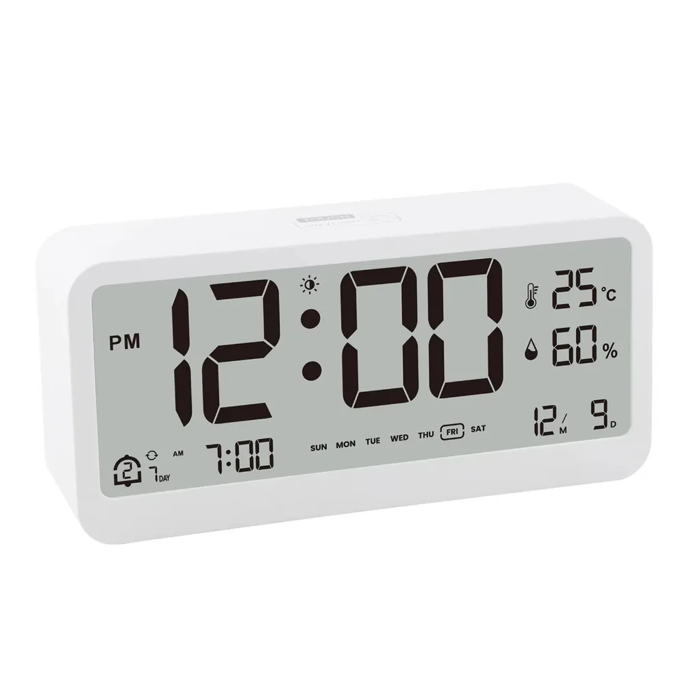 Intelligent Electronic Digital Alarm Clock Brightness Adjustable LED Large Screen Date Display Table Clock Non-slip Bottom