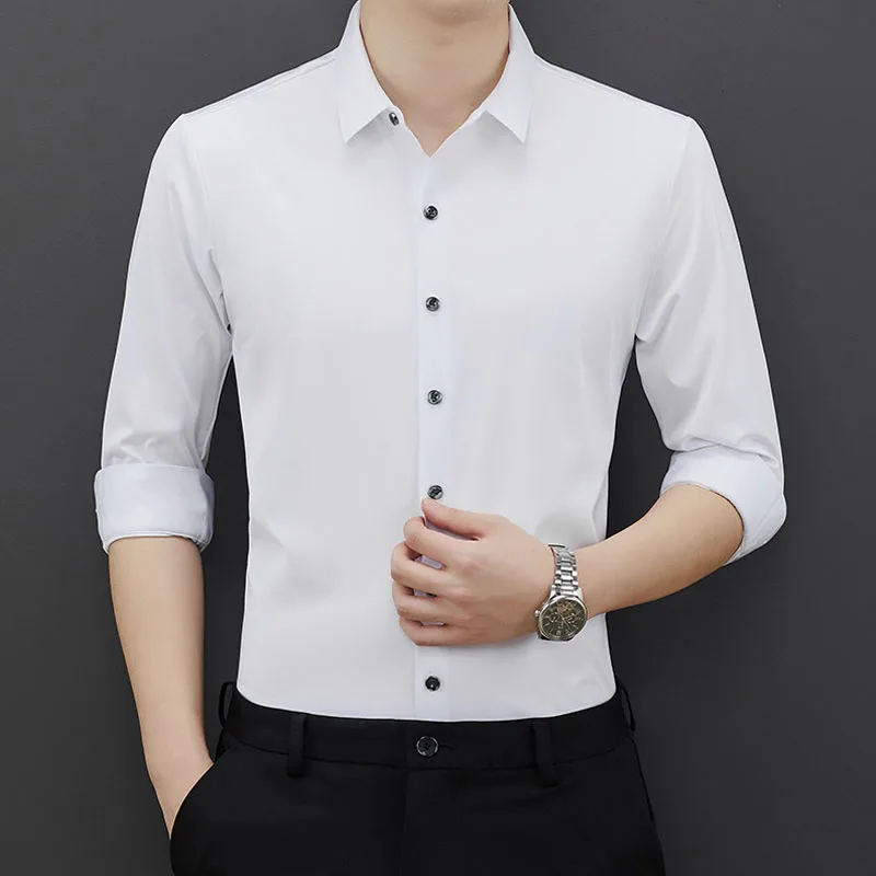 High Elasticity Men's Clothing Social shirts high quality Long Sleeve Traceless Anti Wrinkle Male Business Shirt Slim Blouse