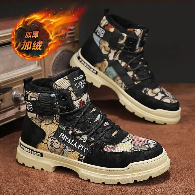 

High-top men's shoes winter padded and thickened warm cotton shoes youth hundred sports and leisure niche board shoes