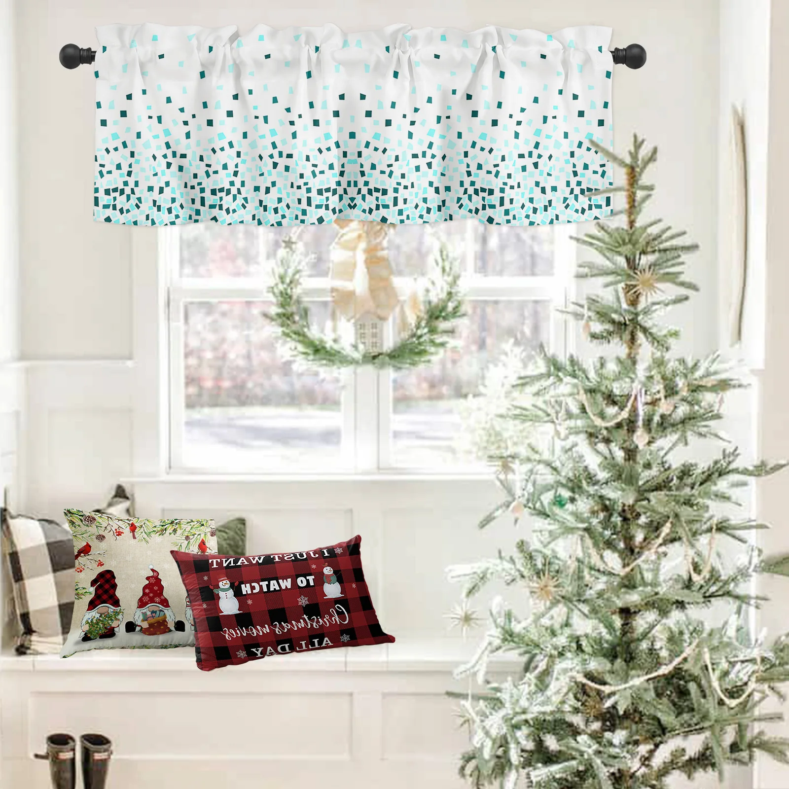 ZEDLIYU Valances for Windows Kitchen Living Room Small Window Valance Ombre Geometry Teal 1 Panel 4