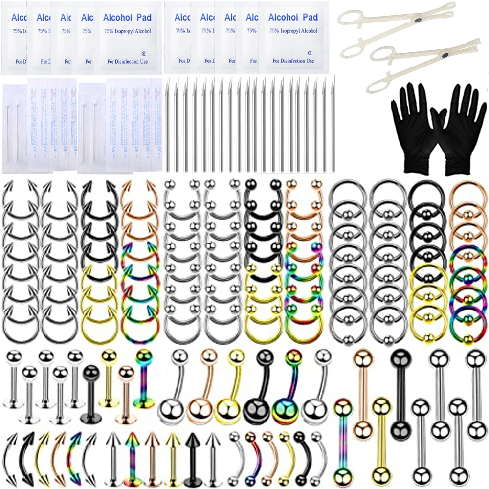 179 Pcs Body Piercing Set Nose Septum Ear Cartilage Lip Belly Navel Tragus  Eyebrow Barbell Spike Tools Needles Gloves Clamps - AliExpress