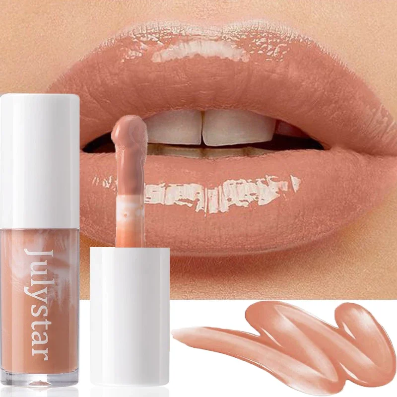 Julystar Mirror Lip Gloss Nude Milk Tea Liquid Lipstick Waterproof Sexy Red Moisturizing Lip Tint Hydrating Plumping Lips Makeup