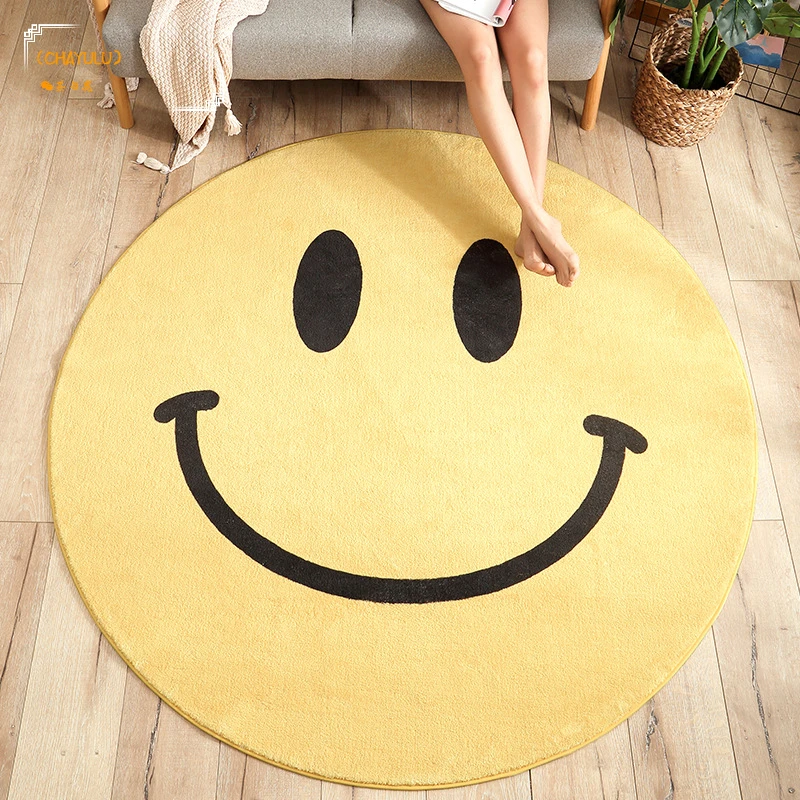 

(CHAYULU) Plush Round Carpet Children's Room Bedroom Rugs Cartoon Thick Baby Play Non-slip Floor Mats Soft Fluffy Thermal Rug