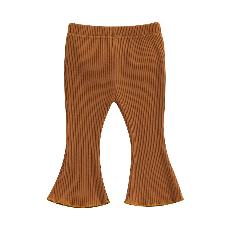 Infant Girl Flare Pants Solid Color Ribbed Trousers Elastic Waist Fall Bell Bottom Casual Leggings Clothes