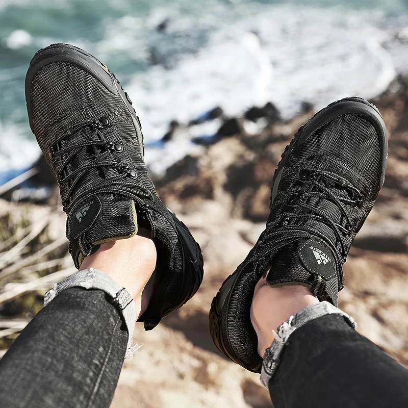HIKEUP-Zapatillas de senderismo antideslizantes para hombre, zapatos transpirables resistentes al desgaste, a prueba de salpicaduras, para escalada, turismo y montaña