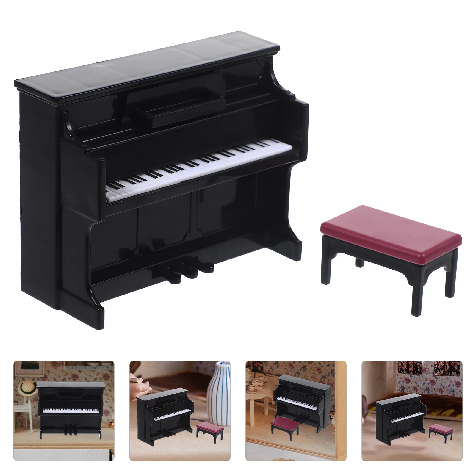 

1 Set Tiny Piano Modeling Model Miniature Piano Stool Music Score House Decor