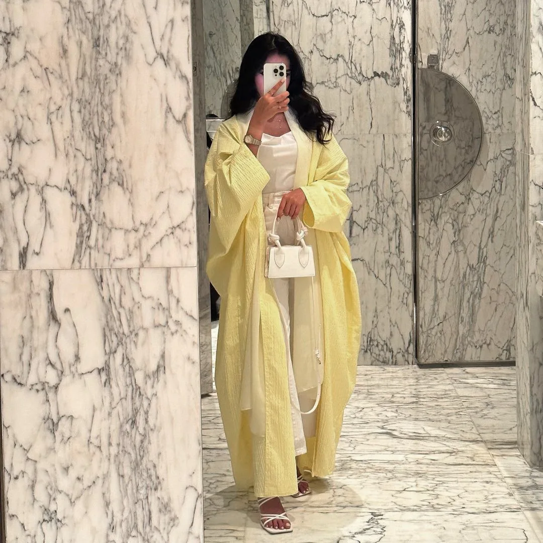 Yellow Abayas for Women 2025 Modest Muslim Dress Kimono Open Abaya Dubai Kaftan Turkey Robe Eid Djellaba Islamic Jalabiya Caftan 3