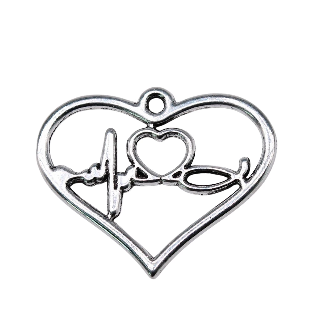 

10pcs/lot 31x25mm Ecg Heart Charms For Jewelry Making Antique Silver Color 1.22x0.98inch