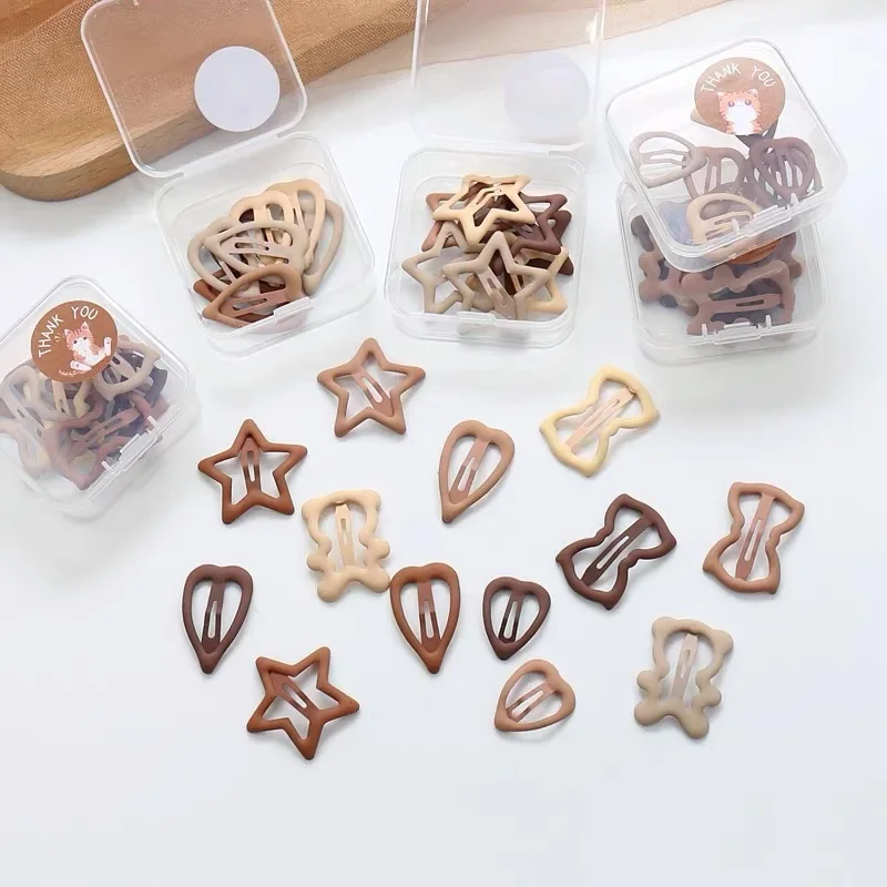 10pcs Frosted Simplicity Hairpins for Girls Cute Bear Star Triangle Square Hair Clips for Kids Snap Hair Clips Kawaii Hairpins