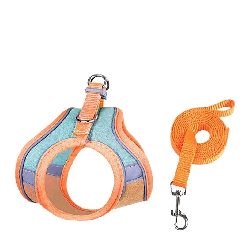 Adjustable Bunny Harness and Leash Set Double Buckle Reflective Strips Rabbit Vest For Rabbit Walks
