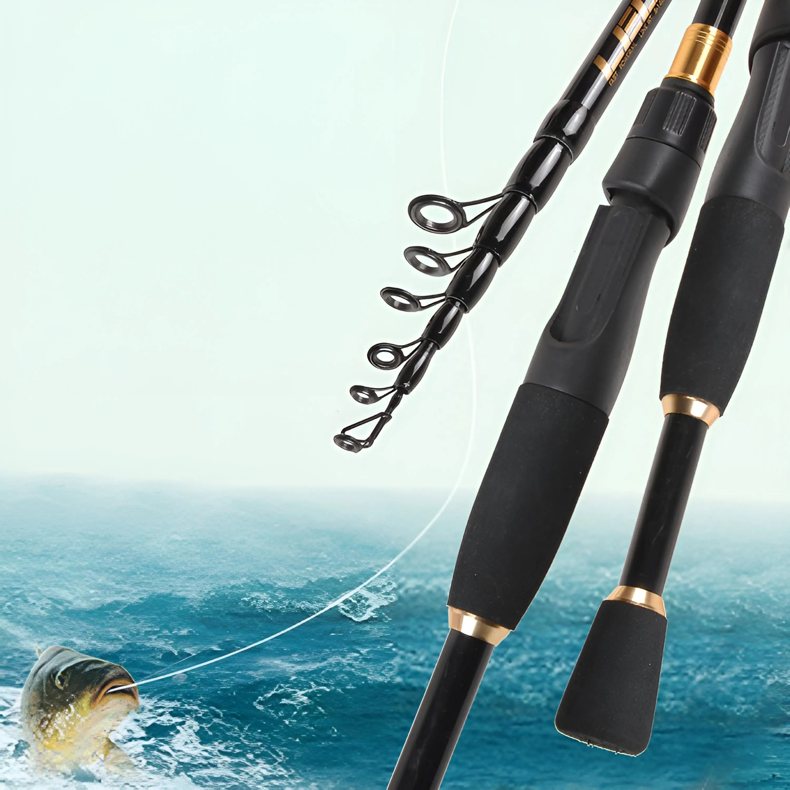 Fishing Rods Portable Retractable Carbon Upturned Handle Straight Handle Two Wheel Base for Multi-water Area