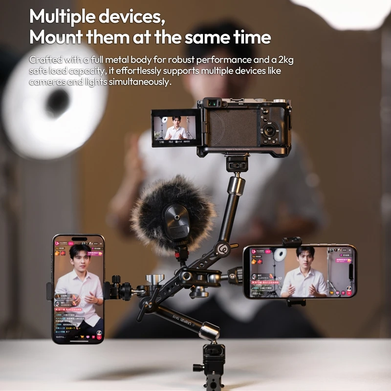 Ulanzi TA10 3-Section Magic Articulating Arm with 360° Pivot Ball Head for Live Monitoring Desktop Overhead Shots POV Tracking