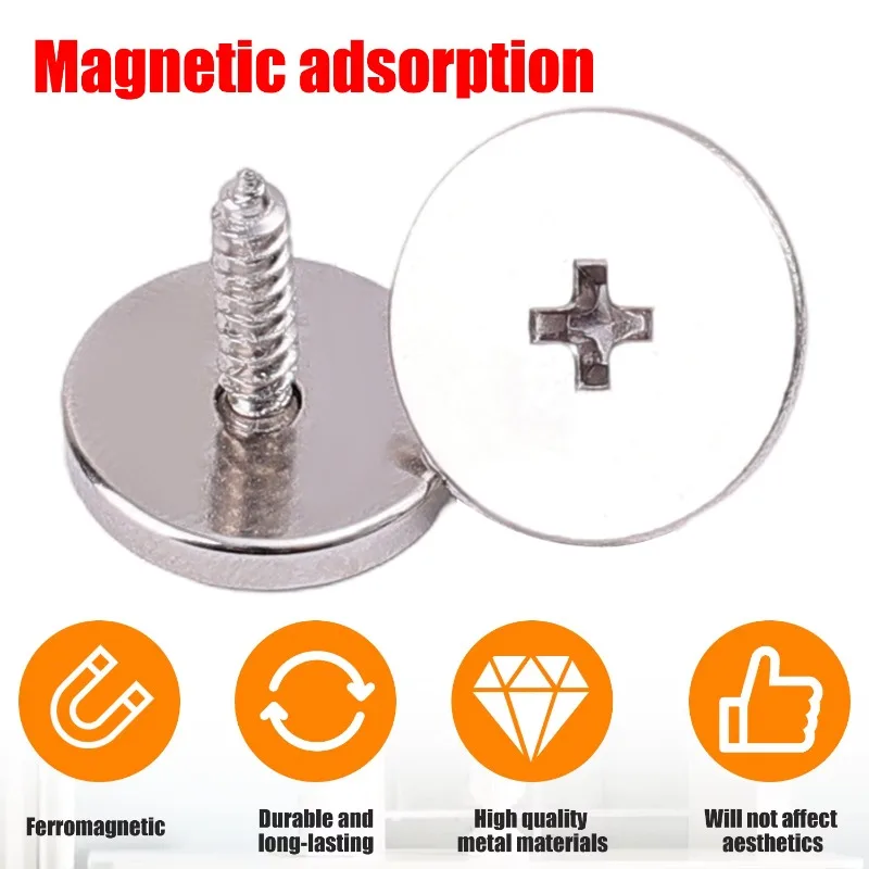 1/24sets Magnetic Cabinet Snaps Drawer Cupboard Door Magnet Clasps with Screws Hidden Closing Circle Kitchen Wardrobe Seal Snap