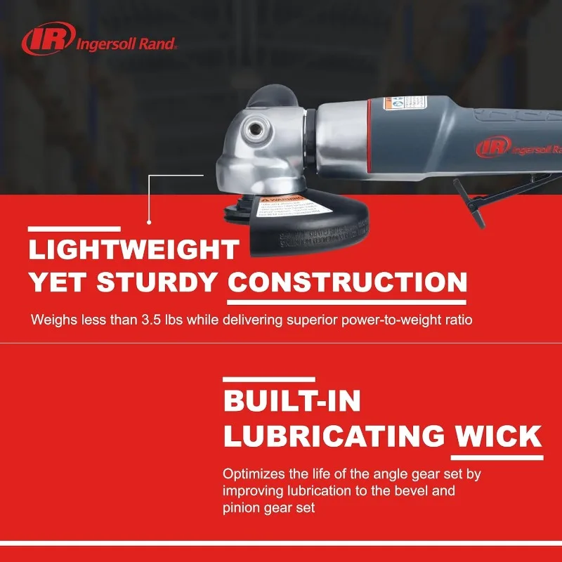 Ingersoll Rand 3445MAX Air Angle Grinder/Cut-off Tool, 4.5" Wheel, 12,000 RPM, 0.88 HP, 5/8"-11 Thread, Rear Exhaust