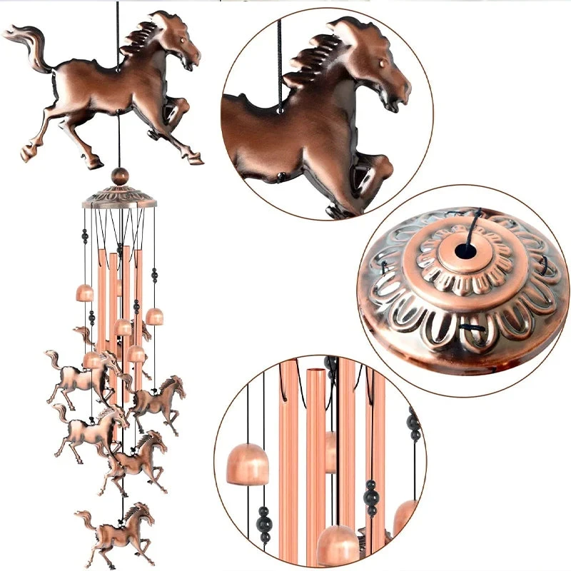 Retro Bronzes Horse Windchime Lightweight Garden Home Wall Decor Decoration Outdoor Hanging Ornament Birthday Gift