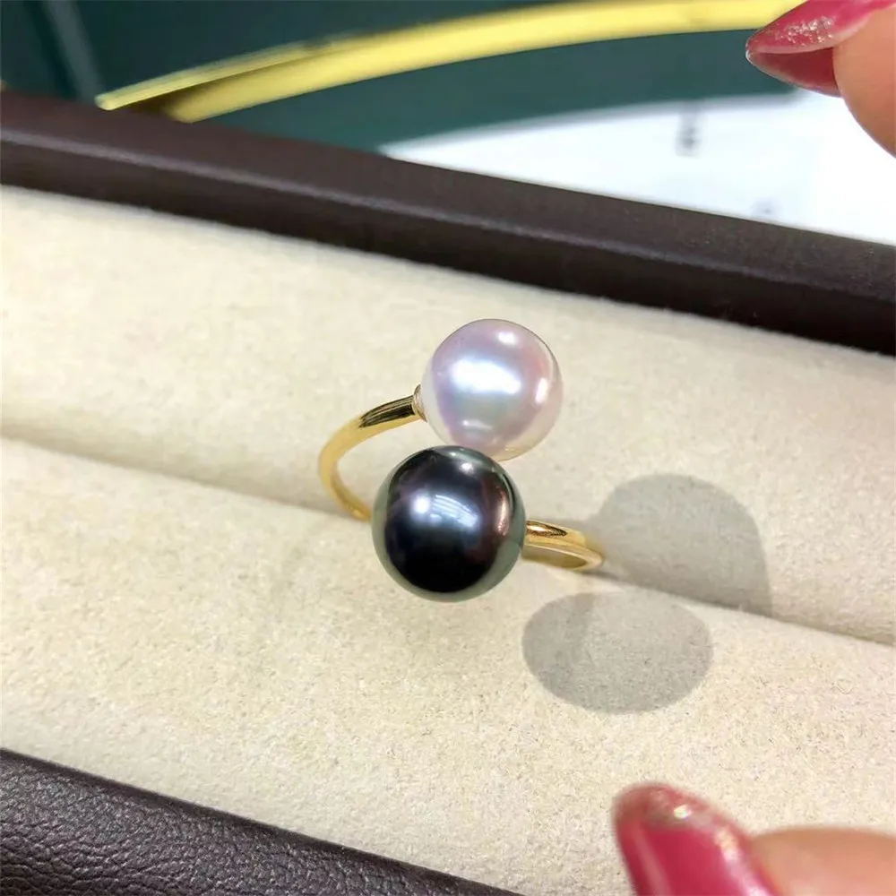 

DIY Pearl Small Accessories S925 Sterling Silver Ring Empty Holder Double Beads Gold Silver Jewelry Holder with 7-10mm Beads