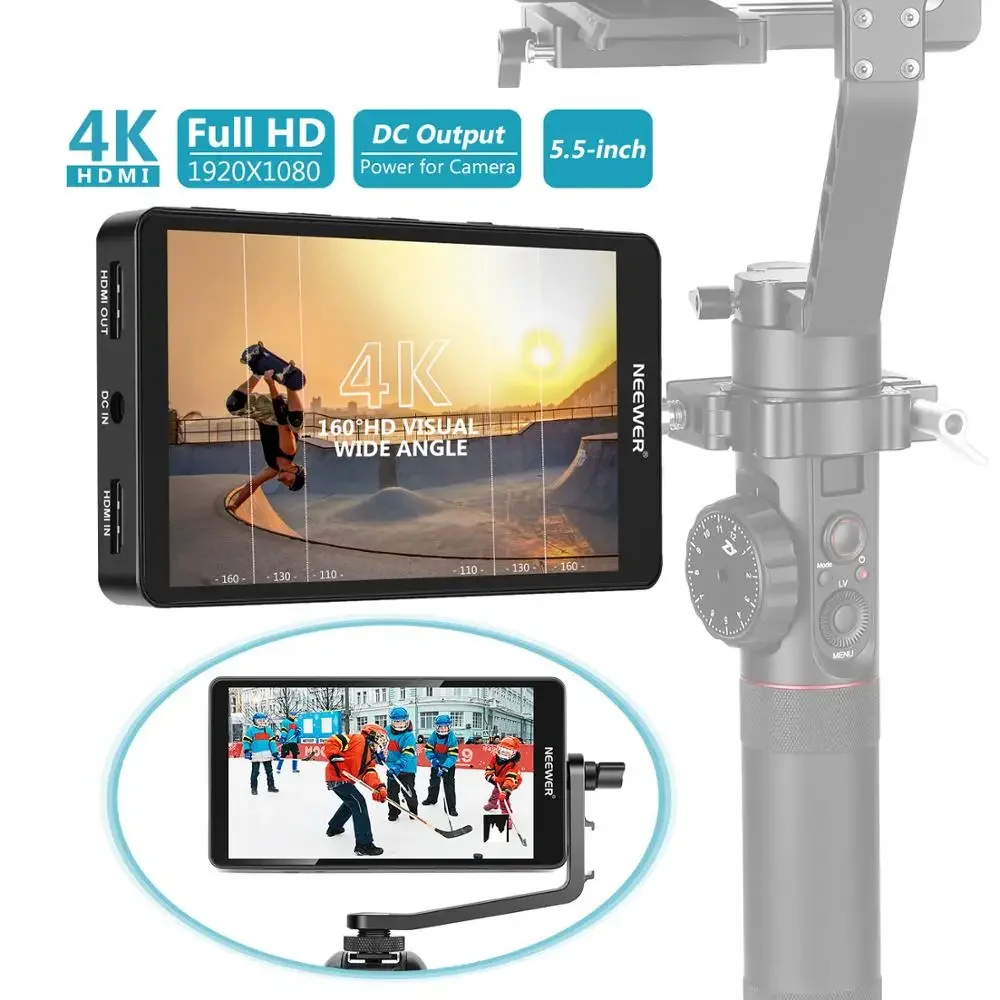 

Neewer FW568 5.5-Inch Camera Field Monitor With 4K 8.4V DC Input Output Video Peaking Focus Assist With Swivel Arm
