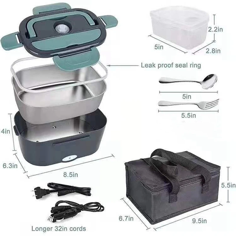 12V Portable Food Warmer Electric Heater Lunch Box Mini Oven w/ Car Charger  1.5L