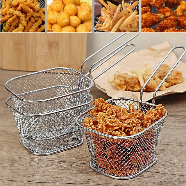 Square Fry Basket Stainless Steel Mesh Colander French Fries Chips Holder with Handle Kitchen Handheld Fry Cooking Accessories 4