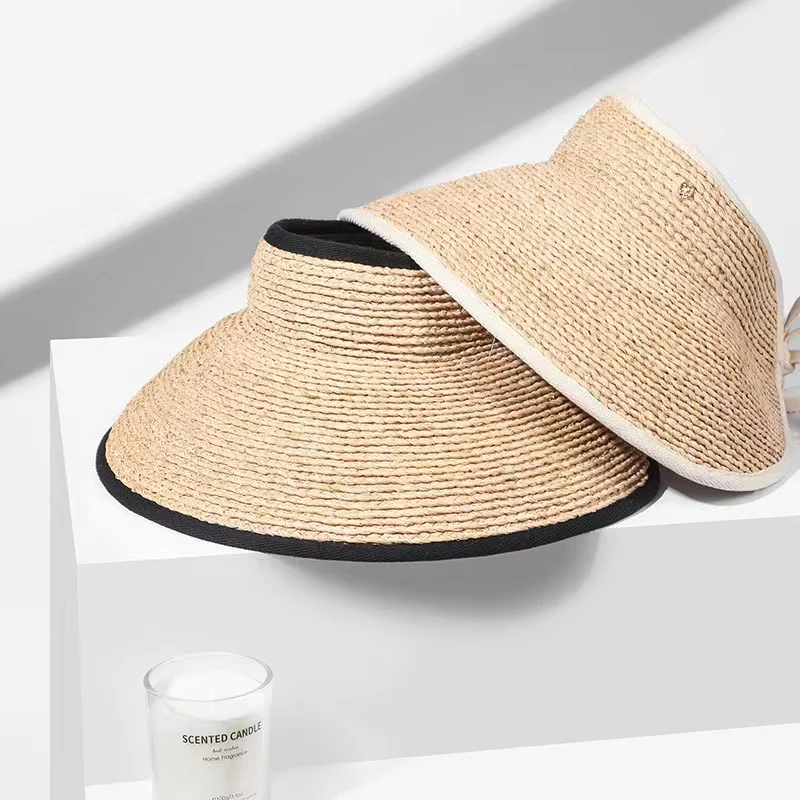 25 Lady Summer Empty Top Sun Visor Hat Summer Straw Wide Brim Sun Cap Uv Protection Hat Raffia