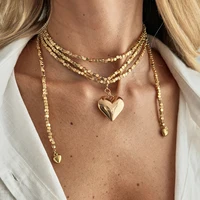 KunJoe mode couleur or amour coeur pendentif collier femmes Vintage chaîne de perles Long collier pull chaîne bijoux accessoires 2