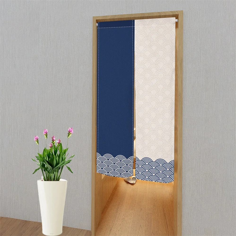 Japanese Linen Lines Door Curtain Texture Kitchen Bedroom Entrance Decor Bathhouse Partition Doorway Hanging Split Half-Curtain 3
