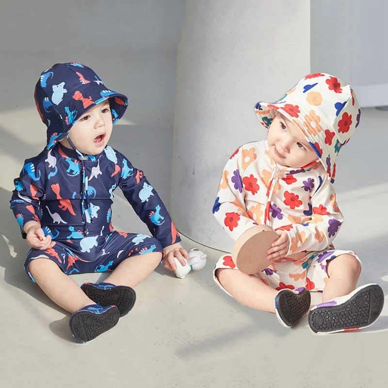 Maillot De Bain Une Pièce Bébé Anti-UV - Manches Longues, Avec Chapeau, Protection UPF 50+, Fermeture éclair