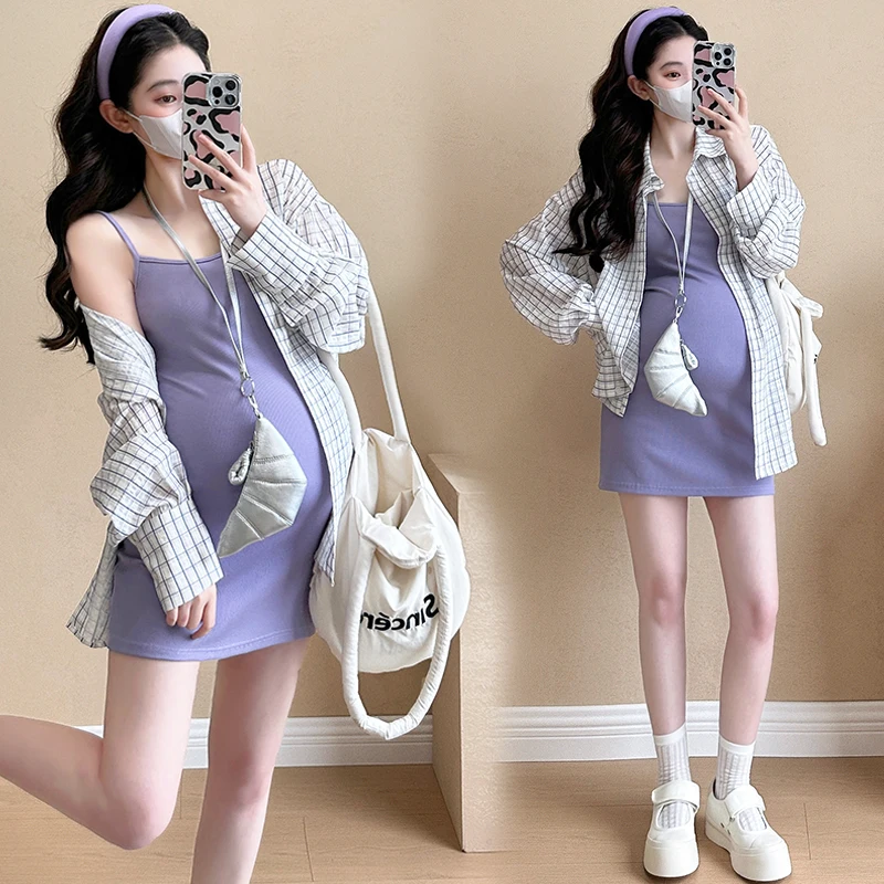 D68397# Blouse + Dress Maternity Clothes Thin Slip Dress Women Stylish New In Matching Sets Summer Slim 2 Pcs Clothing