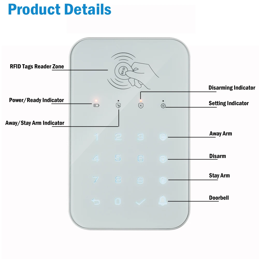 Gsm Alarm System Wireless Keyboard RFID Card Keypad for Burglar Alarm Host Control Panel 433Mhz PG103 107 W2B W3B W7B G30 G50 alarm control keypad