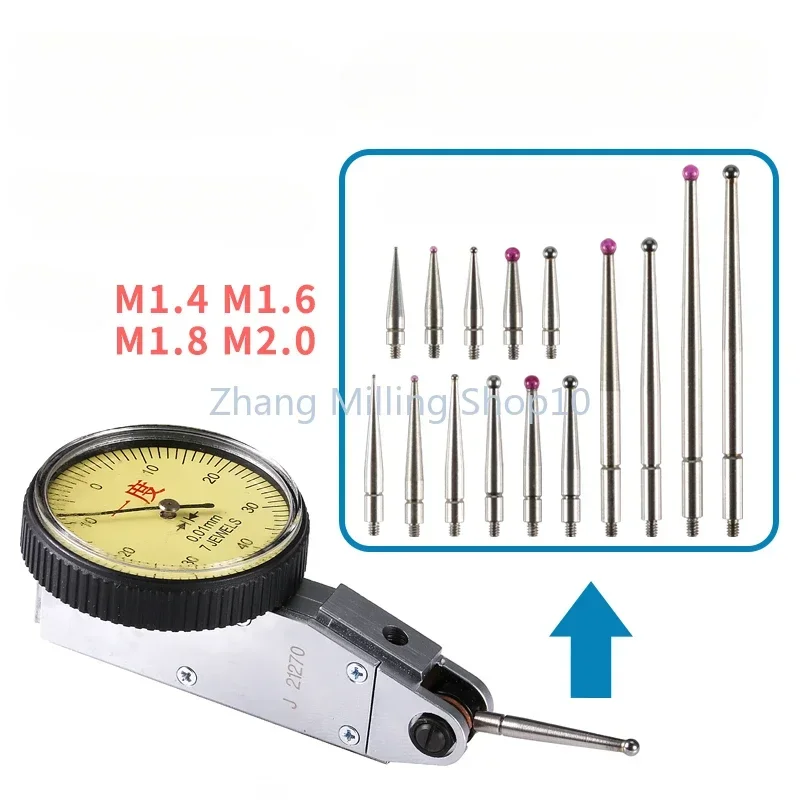 

1PC M1.4 M1.6 M1.8 M2 Thread 2mm Head OD 15mm/44.5mm Length Ruby Head Pin Gauge Micrometer Tip Lever Dial Test Indicator Probe