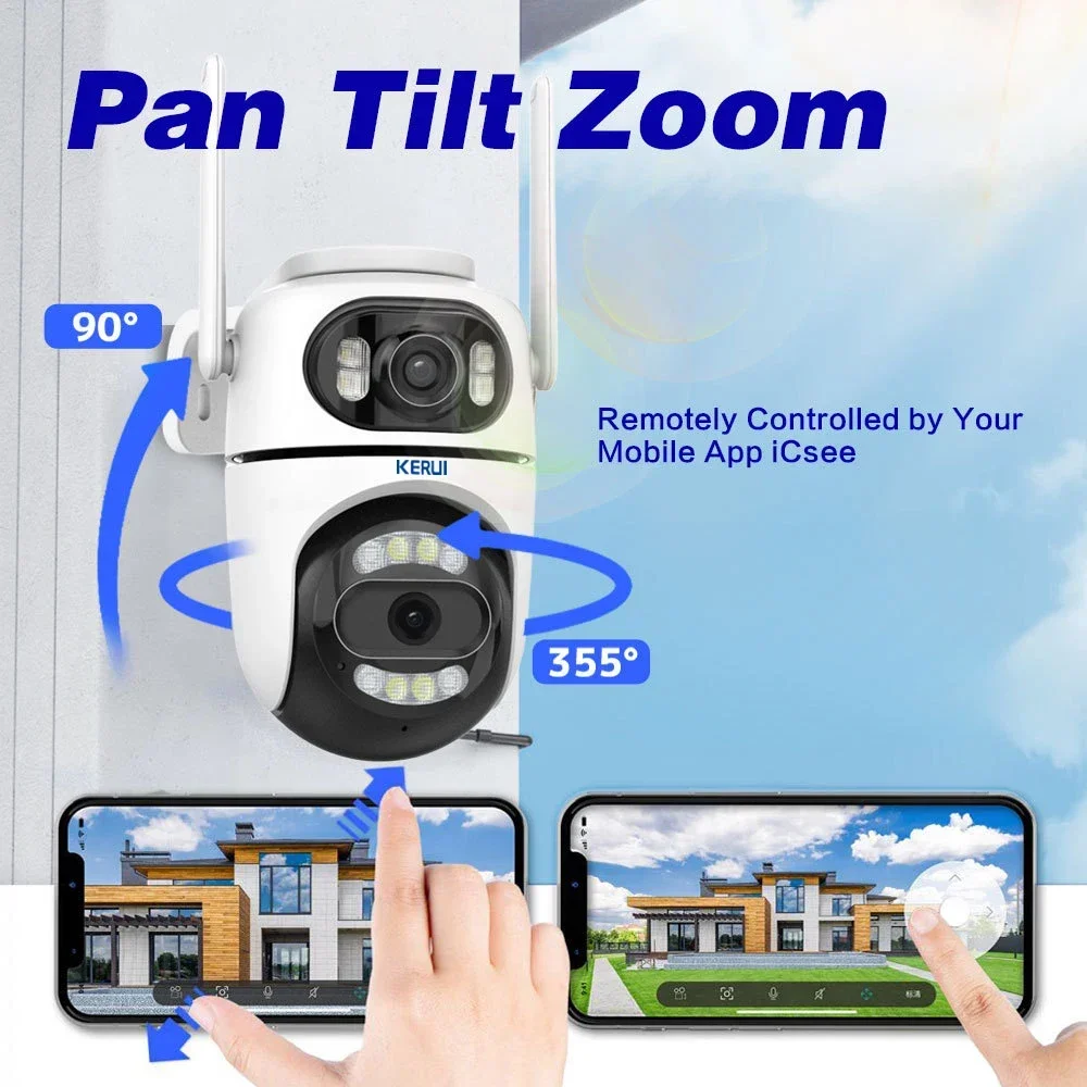 KERUI Icsee Outdoor Wireless 4MP WiFi IP Camera Dual Lens Dual Screen Home Security CCTV Video Surveillance Human Detect 3