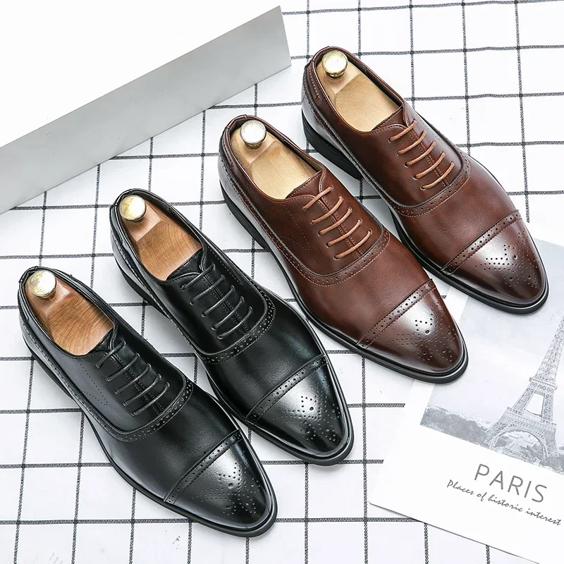 Men's Carving Dress Luxury Designer Handmade Business Formal Pointed Wedding Shoes