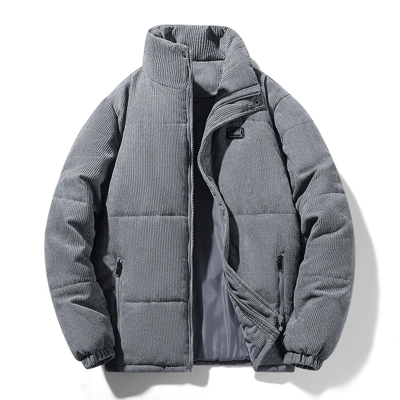 Winter Thick Warm Corduroy Puffer Jacket Men Brand Parkas Bomber Jacket Solid Windproof Loose Outerwear Men Clothing