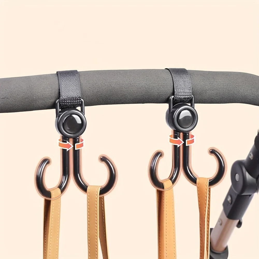 

1/2pcs Double Hook Baby Stroller Hanger 360-degree Rotation Adjustment Cart Hook and Loop Fastener Stroller Accessories