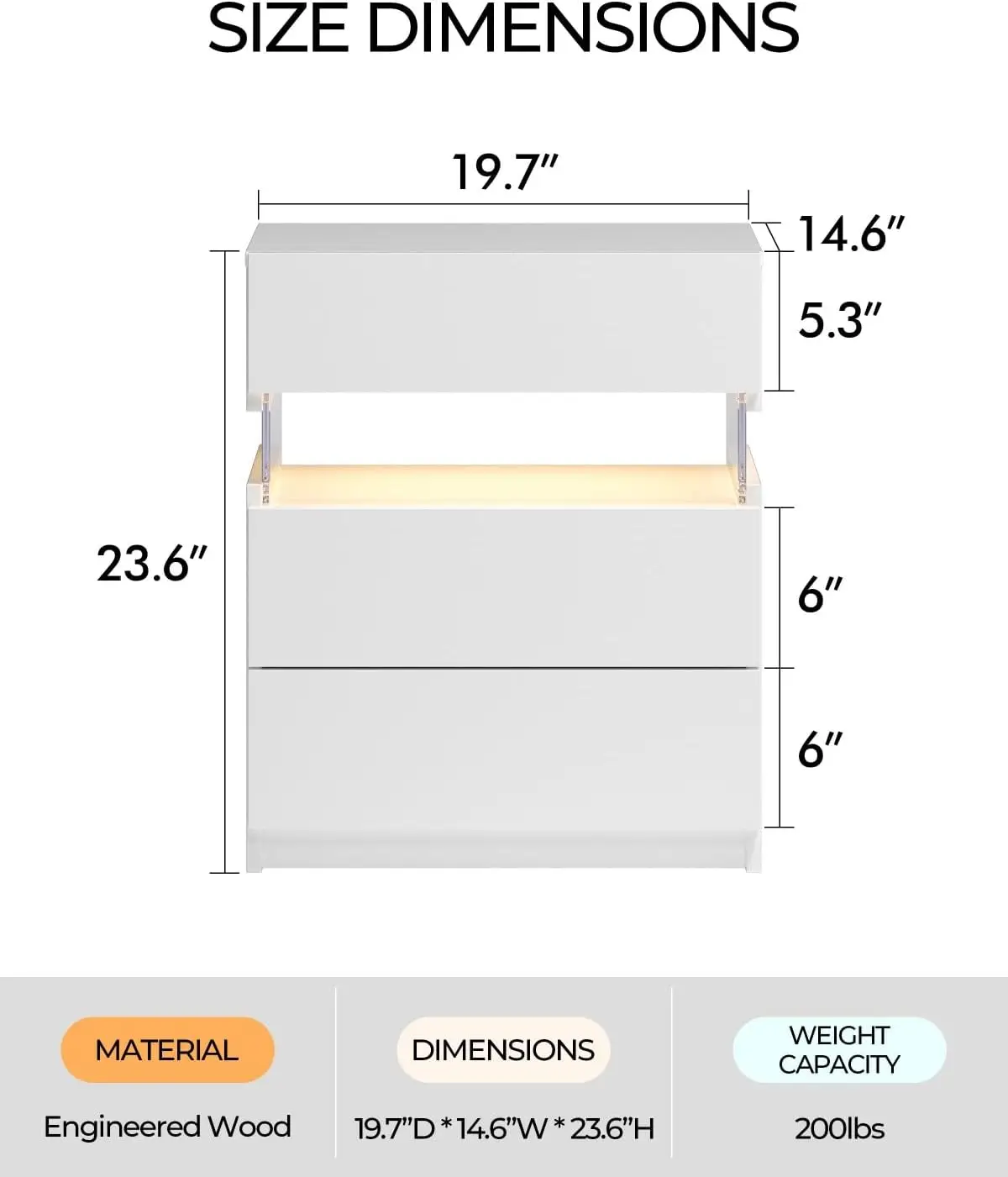 White Nightstands Set of 2 LED Nightstand White with Drawers Set of 2 Bedside Tables LED Lights for Bedroom Living Room