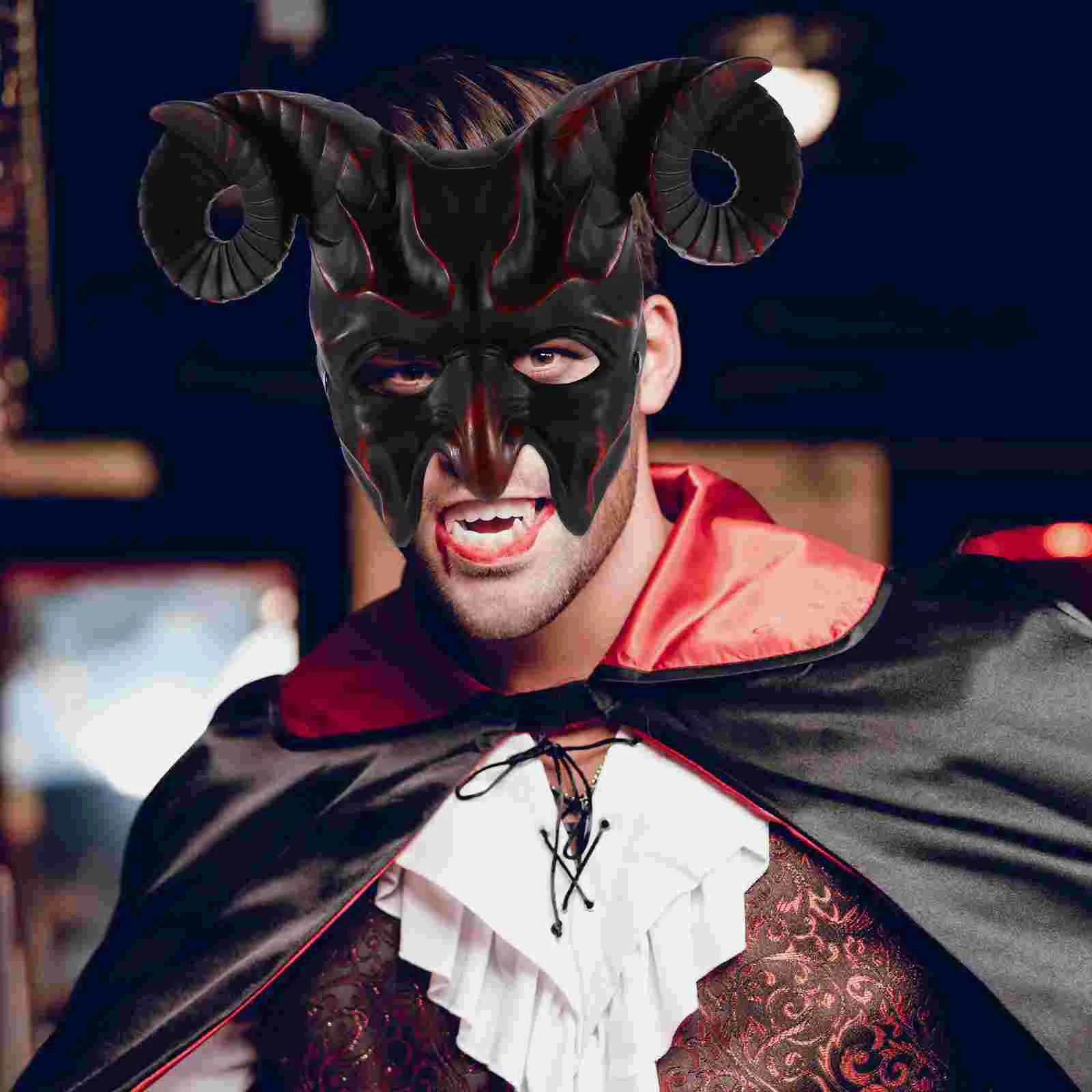 

Halloween Devil Mask Horror Half Face Mask Halloween Animal Cosplay Mask Scary Ox Horn Mask Animal Ram Antler Headdress Goat