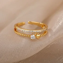 Gold Cubic Zirconia Chic Ring for Women - Punk Elegant Wedding Party Aesthetic Jewelry (JZ2558G - 4)