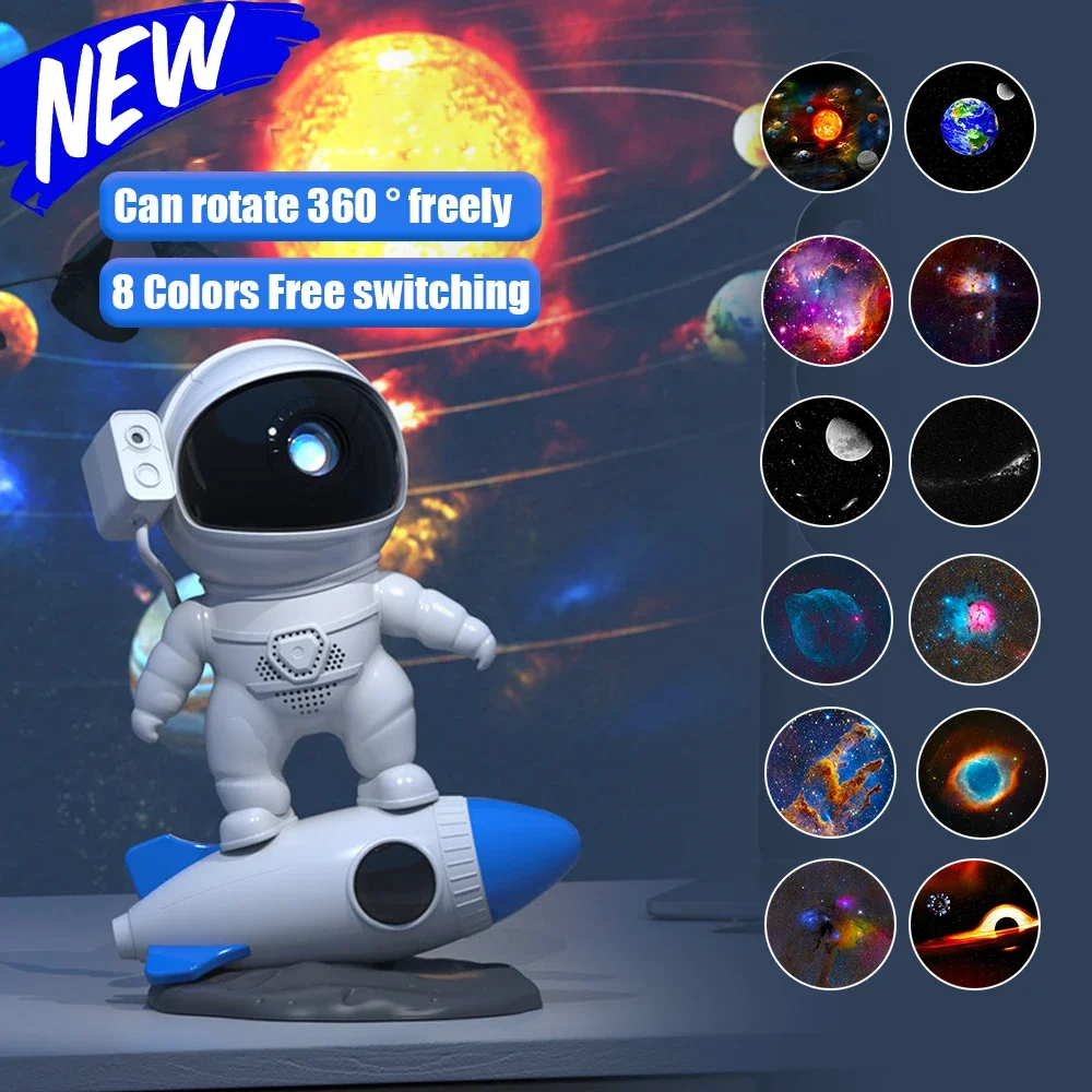 

Astronaut Galaxy Starry Projector 12 Film Pieces Sky Projector Night Light 360° Rotating Starry Lamp For Kids Gifts Home Bedroom