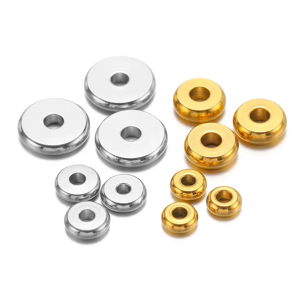 20–50 Stück Edelstahl rund 4 mm 5 mm 6 mm 8 mm flache Distanzperlen lose Perlen für DIY Schmuckherstellung Armband Halsketten Zubehör