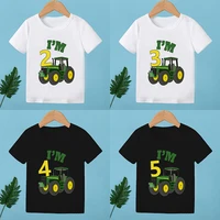 Farm Tractor Car Print Happy Birthday Cartoon Kids T shirt 1 2 3 4 5 6 7 8 9 Years Girls Clothes Baby Boys Short Sleeve T-Shirts 1