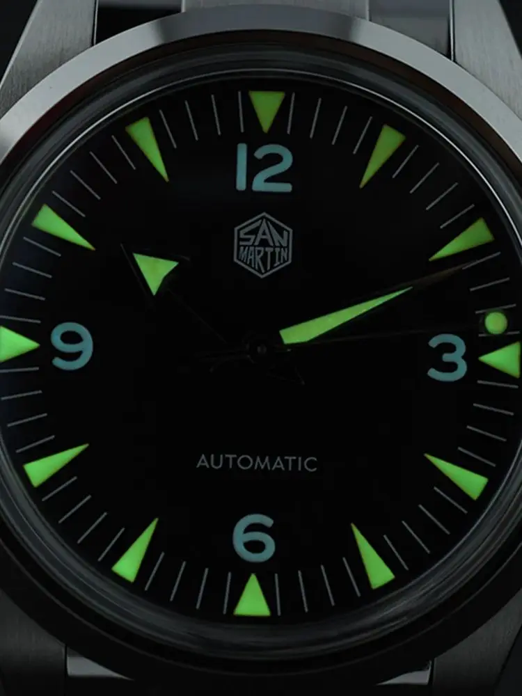 San Martin 38mm Vintage Seamaster 1957 Timepieces Watch Men NH35 Mechanical Wristwatch Bracelet 10Bar Lume Business Reloj SN0113