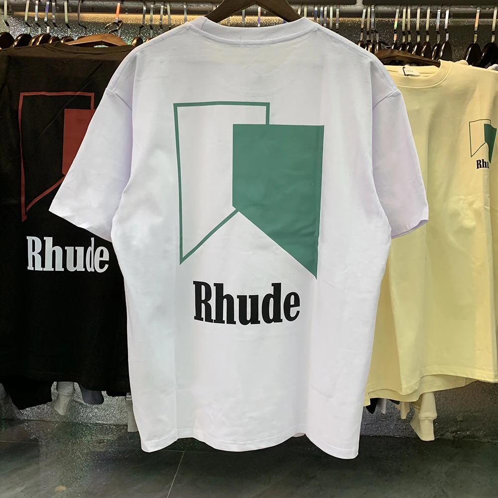

RHUDE Track Logo RHUDE Short Sleeve Letter Print Summer Round Neck Loose Sports Shirts for Men and Women Mens T Shirts