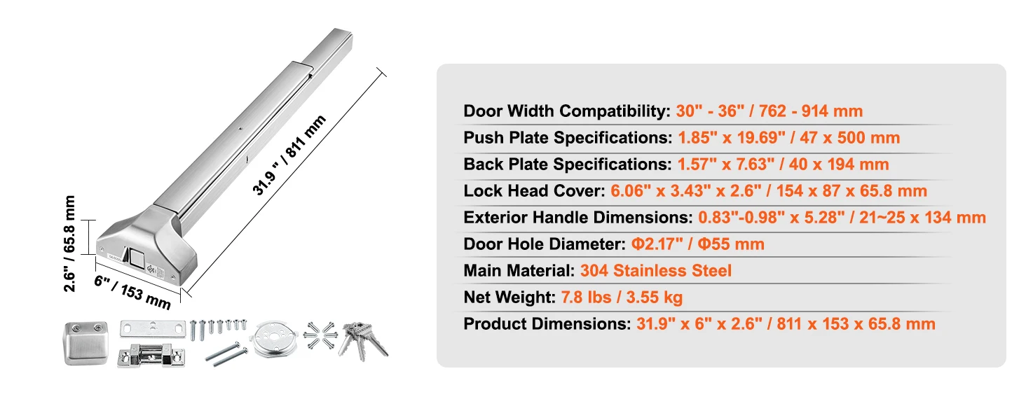 push bar product dimensions 31.9 inch