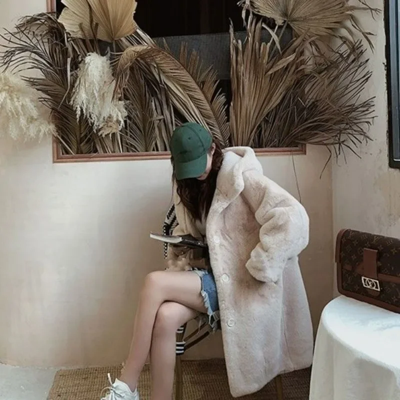 2023 Autumn New Imitation Mink Coat Women's Hooded Mid Long Loose Thickened Mink Leather Fashion High Grade Comfortable Fur Coat