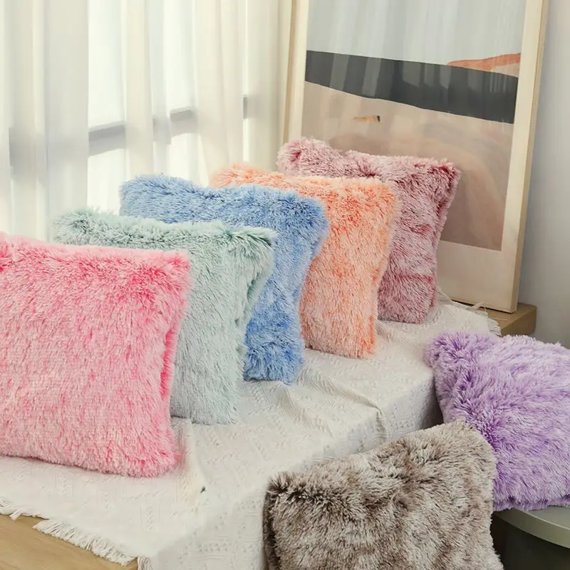 

Soft Solid Fluffy Cushion Cover Decorative Sofa Pillow Cover Home Pillowcase White Pink Gray Shaggy Fur Cushion Cover 45x45cm