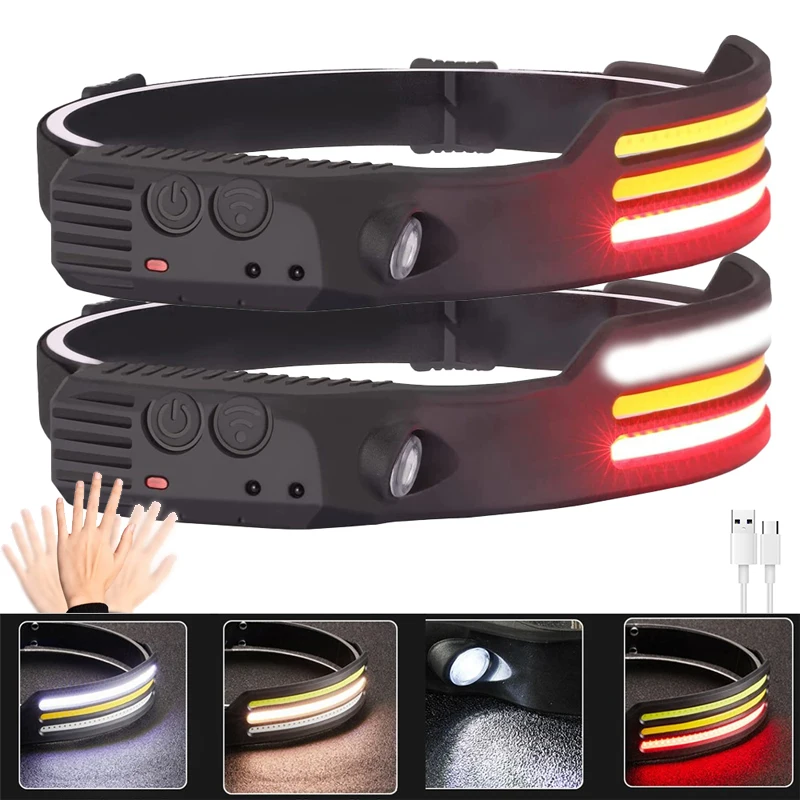 

Outdoor COB Headlamps USB C Rechargeable Camping Headlight 230 Degree Illumination Waterproof Head Flashlight Cycling Head Light