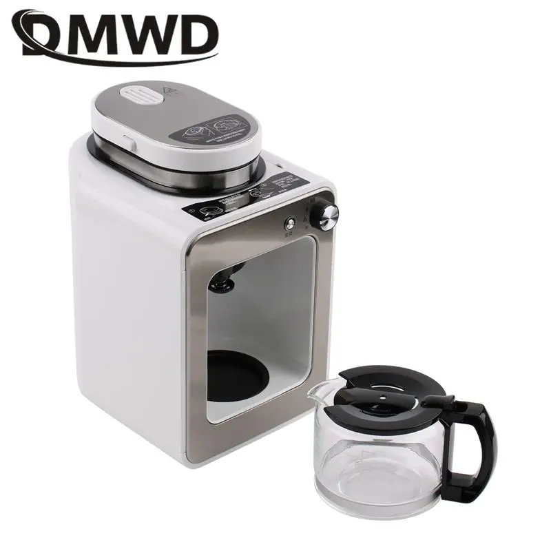 DMWD Household Automatic American Coffee Machine Drip Type Coffee Maker Filter Bean Grinder 2 in 1 Tea maker 220V